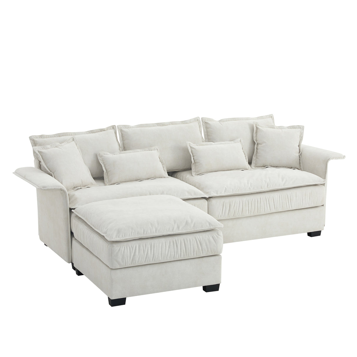 [VIDEO provided][New]95*66"Oversized Luxury Sectional Sofa with Bentwood Armrests,4 seat Upholstered Indoor Furniture with Double Cushions,L Shape Couch with Ottoman for Living Room,Apartment,3 Colors