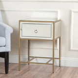 White  Mirrored Nightstand with 1 Drawer, Small End Side Table with Storage, Modern Bedside Bed Table with Metal Frame for Small Space, Bedroom and Living Room, White,  18.90"L x 15.75"W x 26.40"H