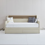 Twin Size Daybed with Storage Drawers, Upholstered Daybed with Charging Station and LED Lights, Beige (Expect arrive date: Jun.,20th.)