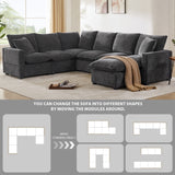 [VIDEO provided] [New] 110*84" Modern U Shape Modular Sofa, 7 Seat Chenille Sectional Couch Set with 2 Pillows Included, Freely Combinable Indoor Funiture for Living Room, Apartment, Office, 2 Colors
