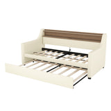 Twin Size Daybed with Trundle, Upholstered Daybed with Charging Station and LED Lights, White (Expect arrive date:May 20th. )