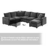 [VIDEO provided] [New] 110*84" Modern U Shape Modular Sofa, 7 Seat Chenille Sectional Couch Set with 2 Pillows Included, Freely Combinable Indoor Funiture for Living Room, Apartment, Office, 2 Colors