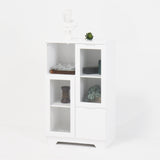 Wooden Floor Cabinet with 2 Glass Doors and 2 Storage Space,White ,Living Room Bathroom Entryway White