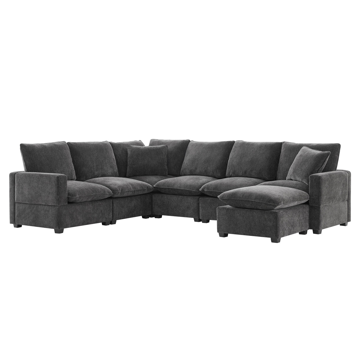[VIDEO provided] [New] 110*84" Modern U Shape Modular Sofa, 7 Seat Chenille Sectional Couch Set with 2 Pillows Included, Freely Combinable Indoor Funiture for Living Room, Apartment, Office, 2 Colors