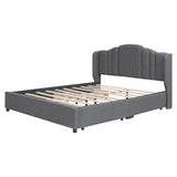 Upholstered Platform Bed with Wingback Headboard and 4 Drawers, No Box Spring Needed, Linen Fabric, Queen Size Gray