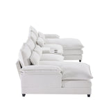 [VIDEO provided][New]123*55" Modern U-shaped Sofa with Console,Cupholders and USB Ports,6-seat Upholstered Symmetrical Indoor Furniture,Sleeper Couch Set with Chaise for Living Room,Apartment,2 Colors