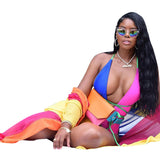 Sexy Candy Color Positioning Printing, Stitching Two-piece Swimsuit