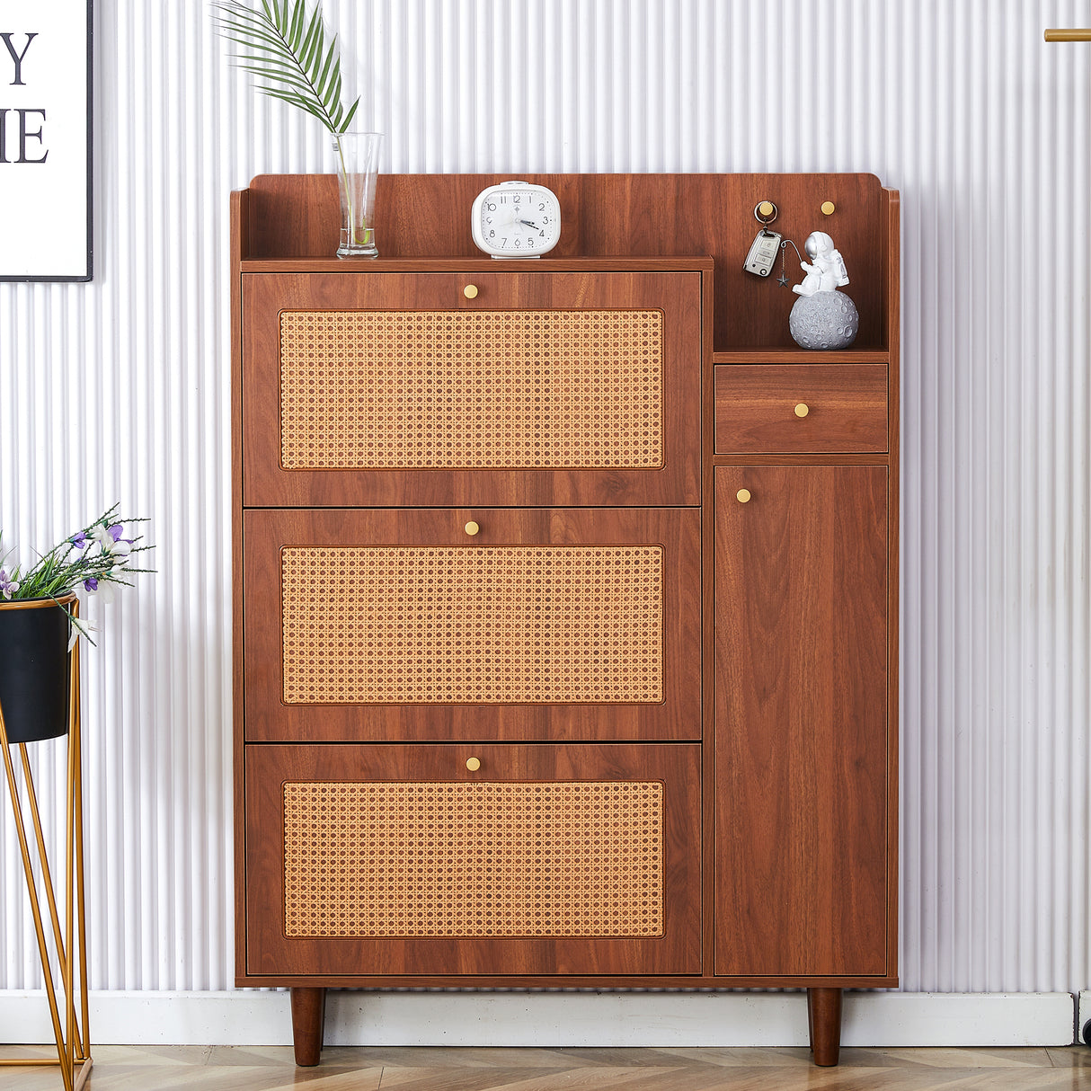 Japanese rattan shoe cabinet, bed top cabinet Brown