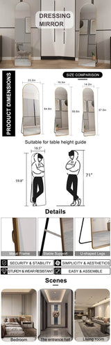 The third generation floor mounted full length rearview mirror. Aluminum alloy metal frame arched wall mirror, bathroom makeup mirror, clothing store, wall mounted. Gold 60 "*16.5"W115158172