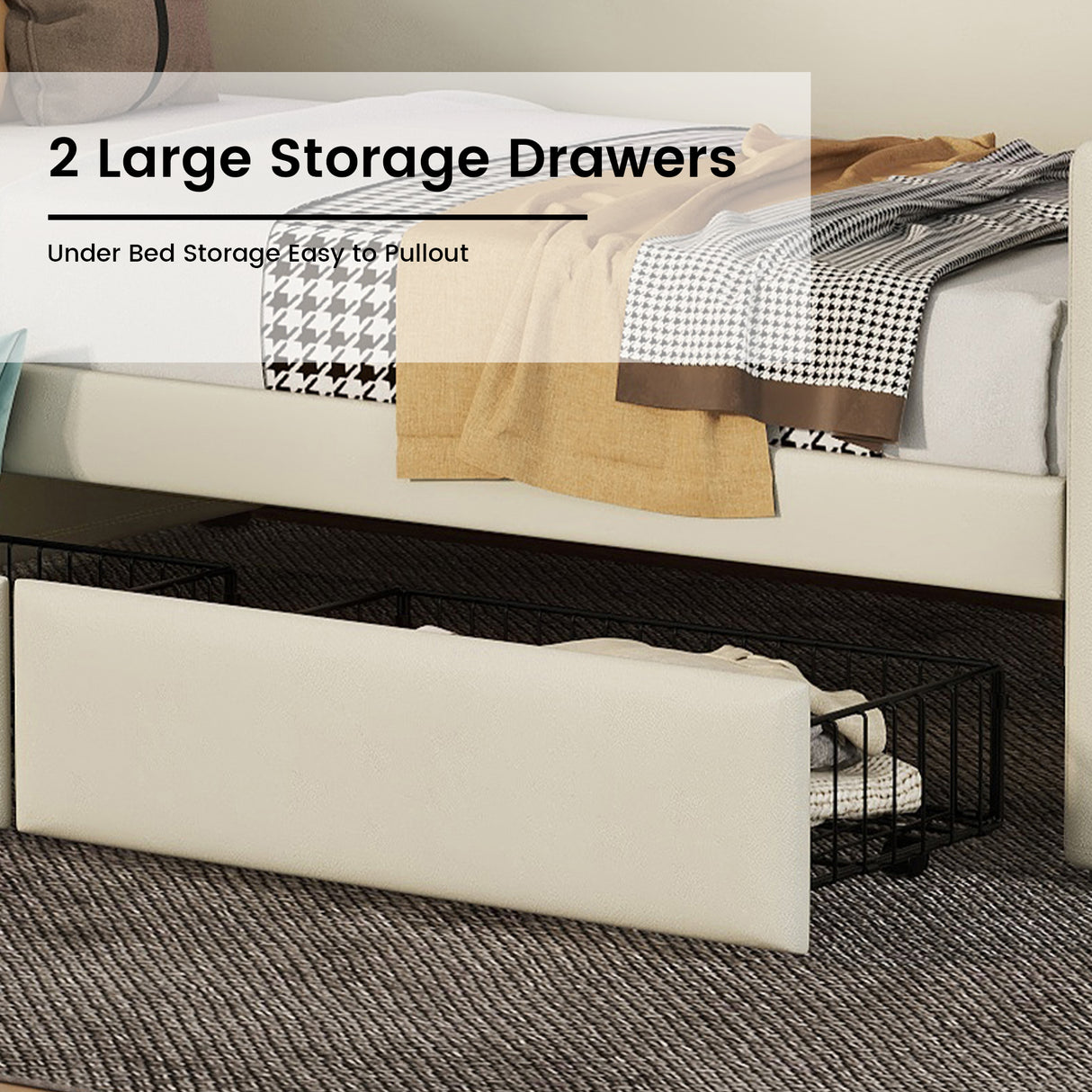 Twin Size Daybed with Storage Drawers, Upholstered Daybed with Charging Station and LED Lights, Beige (Expect arrive date: Jun.,20th.)