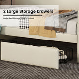 Twin Size Daybed with Storage Drawers, Upholstered Daybed with Charging Station and LED Lights, Beige (Expect arrive date: Jun.,20th.)