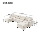 [New]Wide Seat Corduroy Modular Sectional Sofa Bed, Sleeper Couch Set with Armrest Pillow,6 Seat Free Combination Sofa with Ottomans, Oversized Indoor Furniture for Living Room, 2 Colors