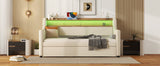 Twin Size Daybed with Trundle, Upholstered Daybed with Charging Station and LED Lights, Beige (Expect arrive date:May 20th.)