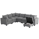 [VIDEO provided][New] 120*93" Modern U Shape Modular Sofa with Storage Ottoman,Luxury 7 Seat Sectional Couch Set with 2 Pillows Included,Freely Combinable Indoor Funiture for Living Room, Apartment