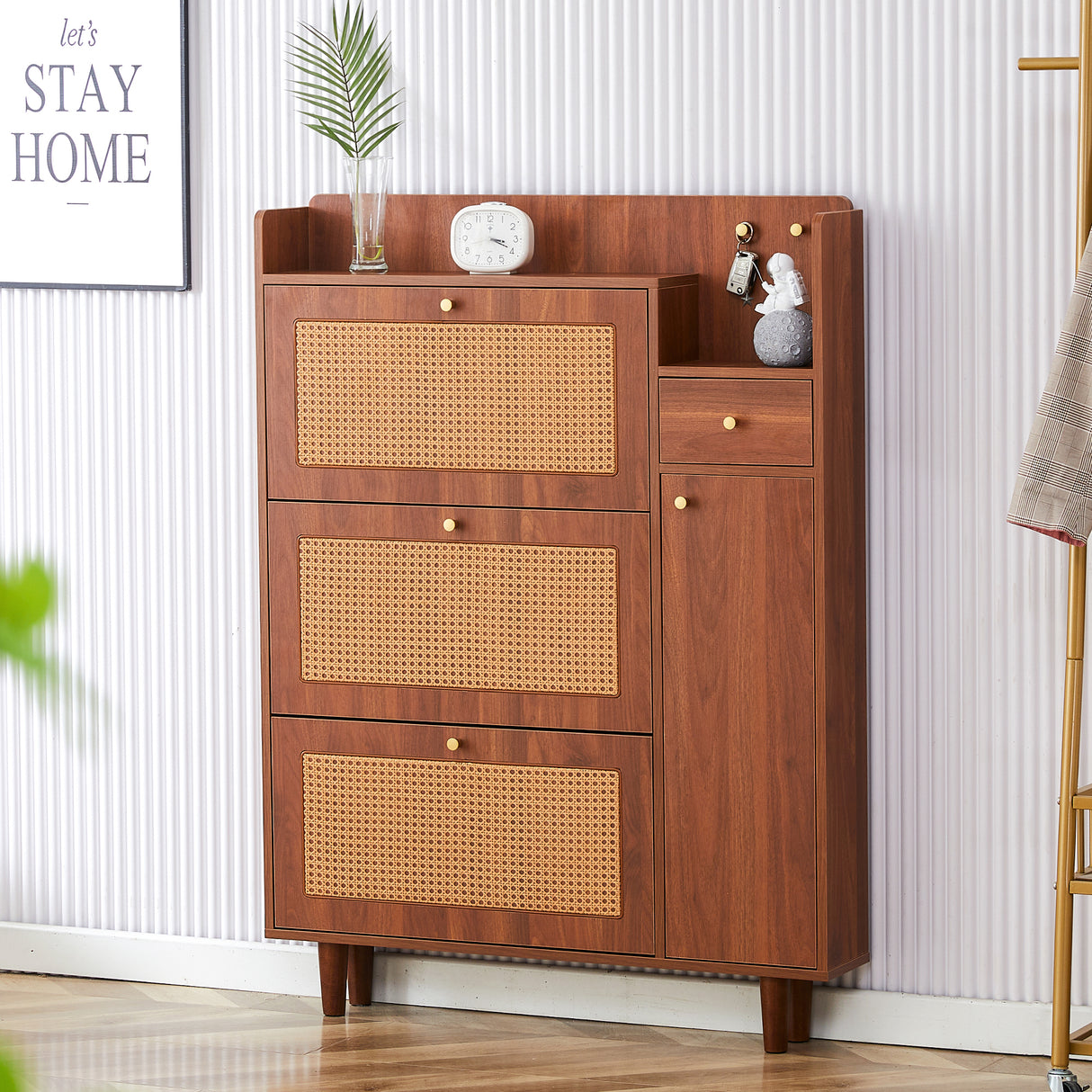 Japanese rattan shoe cabinet, bed top cabinet Brown