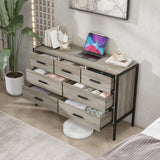 Wood Dresser with 7 Drawers, Wooden Storage Closet for Bedroom, Solid Clothes Cabinet with Sturdy Steel Frame, 48.58"W×15.75"D×31.22"H, 48 inch, Rustic Grey