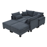 [New]Wide Seat Corduroy Modular Sectional Sofa Bed, Sleeper Couch Set with Armrest Pillow,6 Seat Free Combination Sofa with Ottomans, Oversized Indoor Furniture for Living Room, 2 Colors