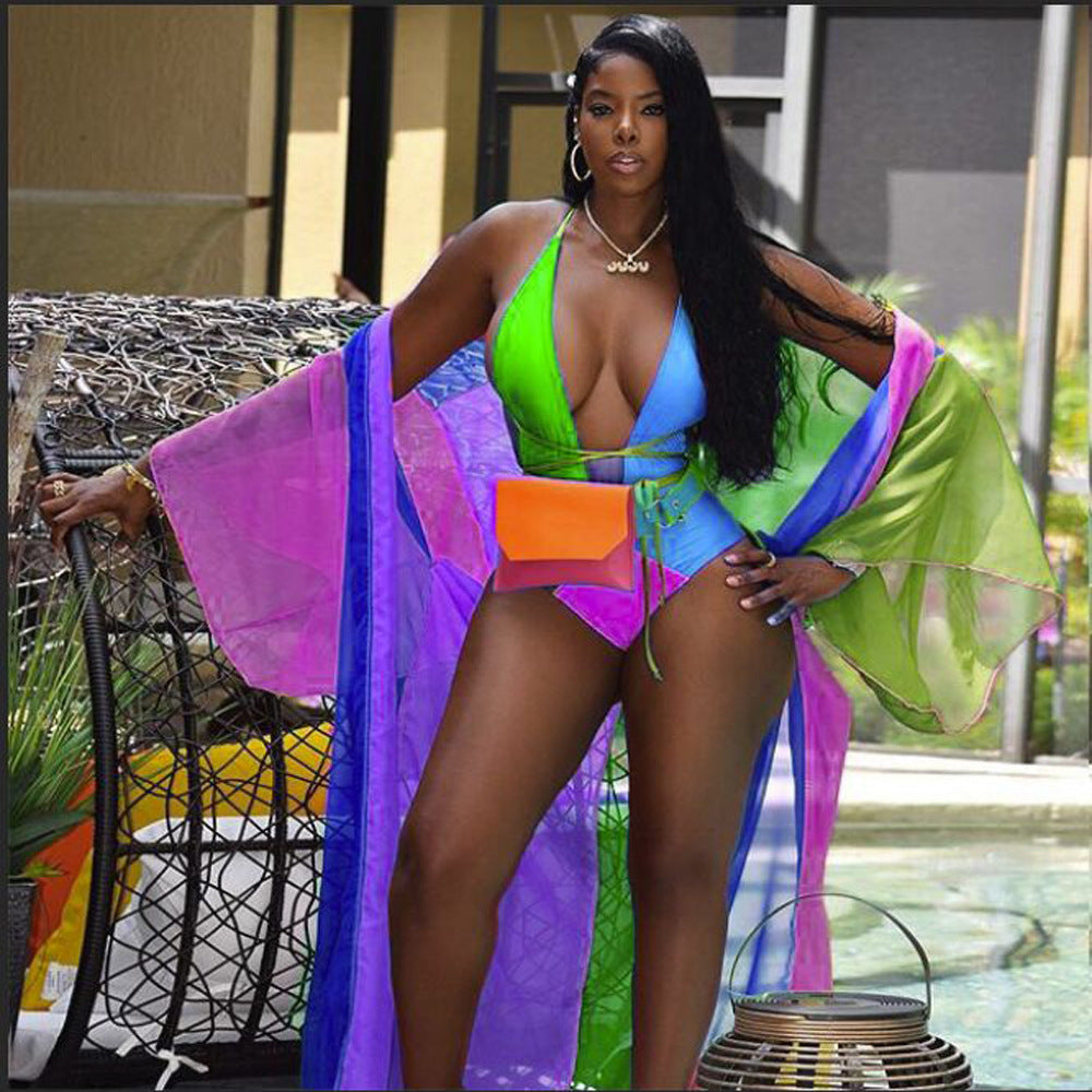 Sexy Candy Color Positioning Printing, Stitching Two-piece Swimsuit
