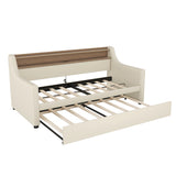 Twin Size Daybed with Trundle, Upholstered Daybed with Charging Station and LED Lights, Beige (Expect arrive date:May 20th.)