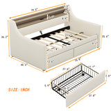 Twin Size Daybed with Storage Drawers, Upholstered Daybed with Charging Station and LED Lights, Beige (Expect arrive date: Jun.,20th.)