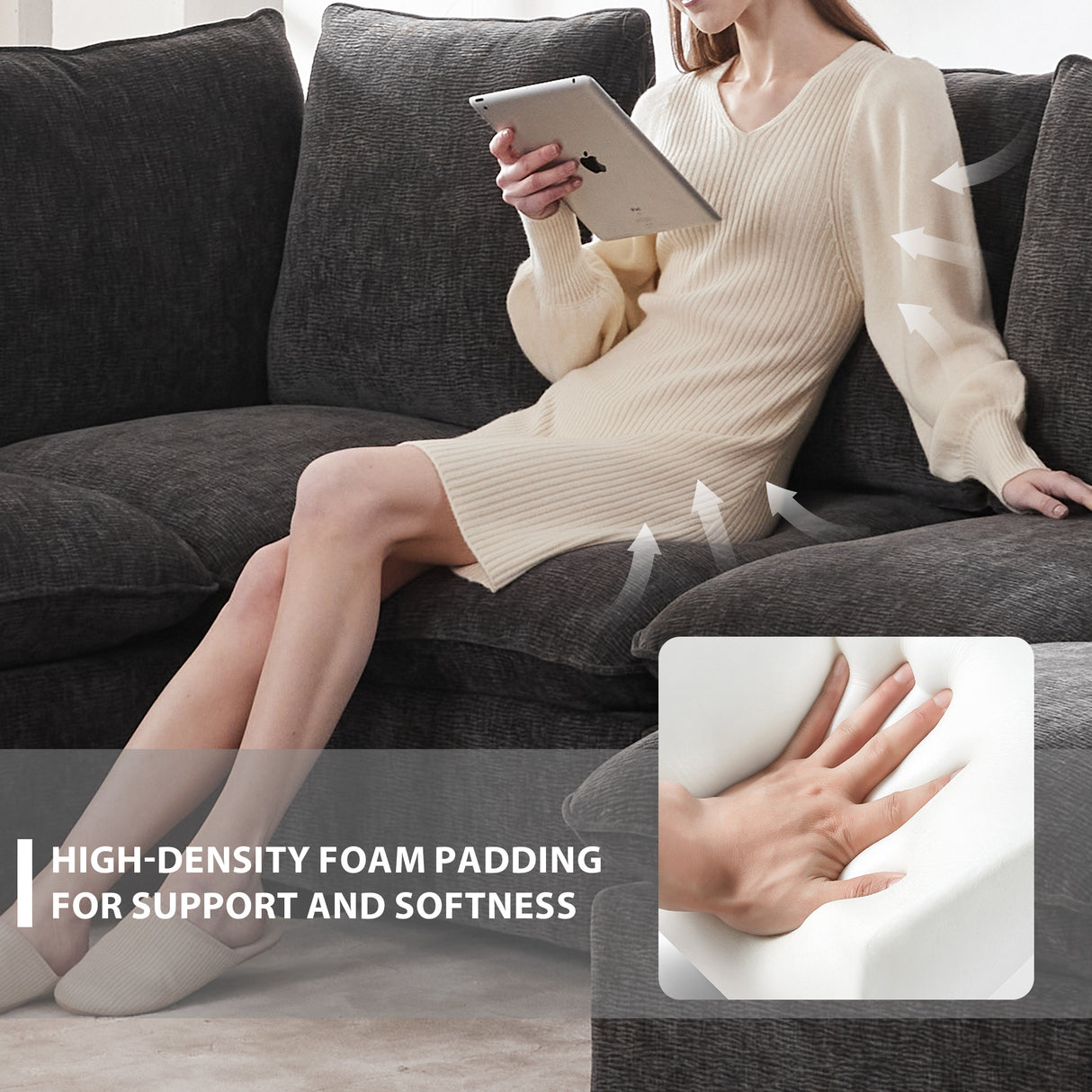 [VIDEO provided] [New] 110*84" Modern U Shape Modular Sofa, 7 Seat Chenille Sectional Couch Set with 2 Pillows Included, Freely Combinable Indoor Funiture for Living Room, Apartment, Office, 2 Colors