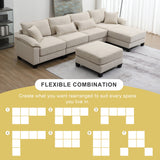 [New]Wide Seat Corduroy Modular Sectional Sofa Bed, Sleeper Couch Set with Armrest Pillow,6 Seat Free Combination Sofa with Ottomans, Oversized Indoor Furniture for Living Room, 2 Colors