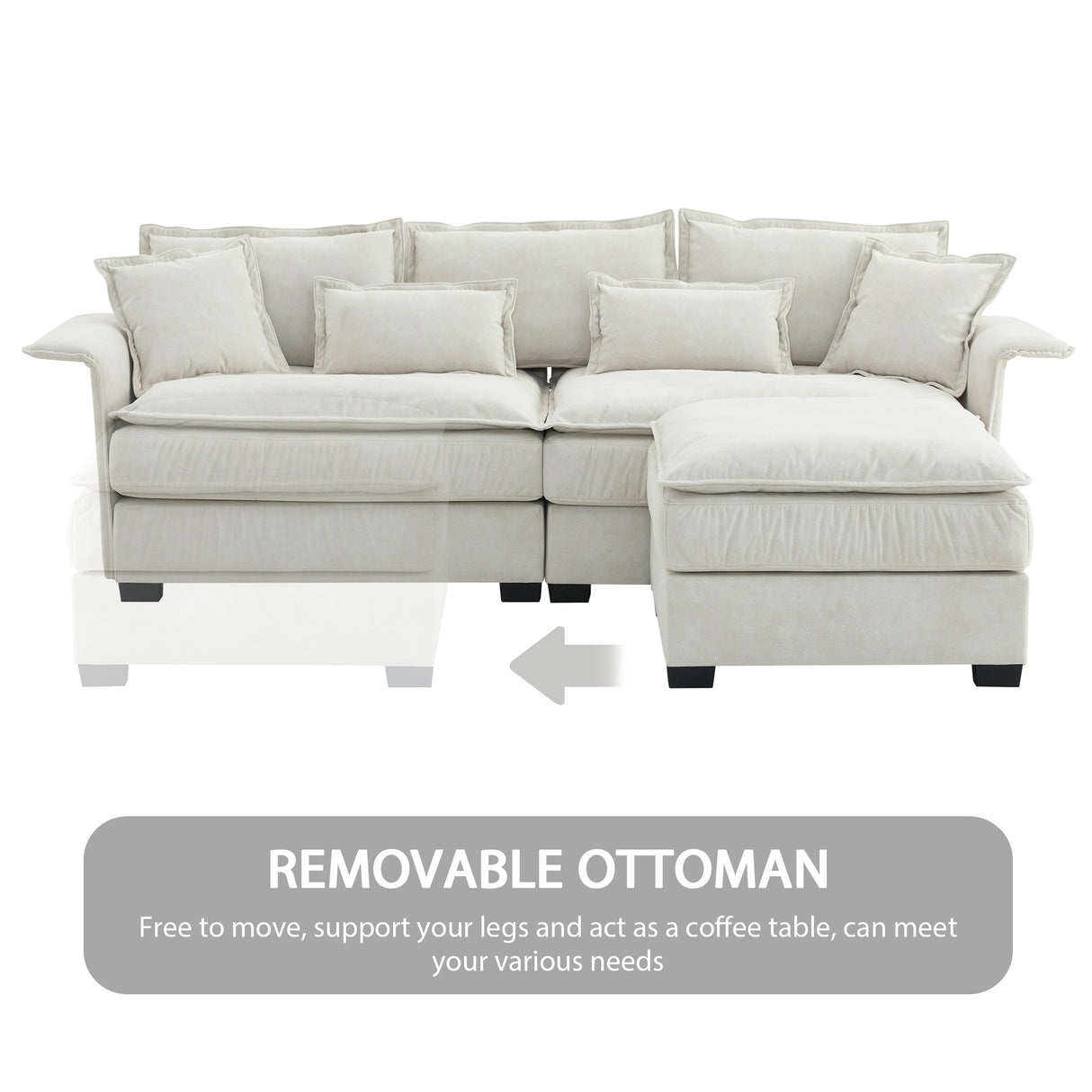 [VIDEO provided][New]95*66"Oversized Luxury Sectional Sofa with Bentwood Armrests,4 seat Upholstered Indoor Furniture with Double Cushions,L Shape Couch with Ottoman for Living Room,Apartment,3 Colors