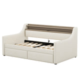Twin Size Daybed with Storage Drawers, Upholstered Daybed with Charging Station and LED Lights, Beige (Expect arrive date: Jun.,20th.)
