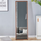 Third generation packaging upgrade, thickened border, brown wood grain solid wood frame full length mirror, dressing mirror, bedroom entrance, decorative mirror, and floor standing mirror. 57.9"*18.1"