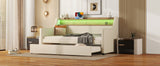 Twin Size Daybed with Trundle, Upholstered Daybed with Charging Station and LED Lights, Beige (Expect arrive date:May 20th.)