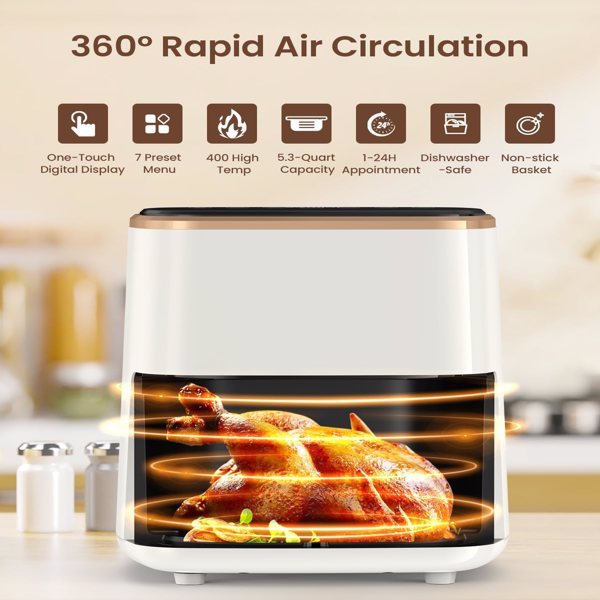 Air Fryer, 5.3Qt With Observation Window, Intelligent Digital Touch Screen
