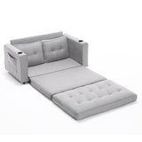 {VIDEO Provided}3-in-1 Upholstered Futon Sofa Convertible Sofa bed,Foldable Tufted Loveseat with Pull Out Sleeper Couch Bed,Folding Mattres Love Seat Daybed W/Side Pockets and Cup Holder, Light Gray