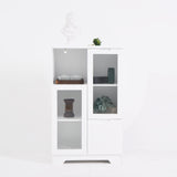 Wooden Floor Cabinet with 2 Glass Doors and 2 Storage Space,White ,Living Room Bathroom Entryway White