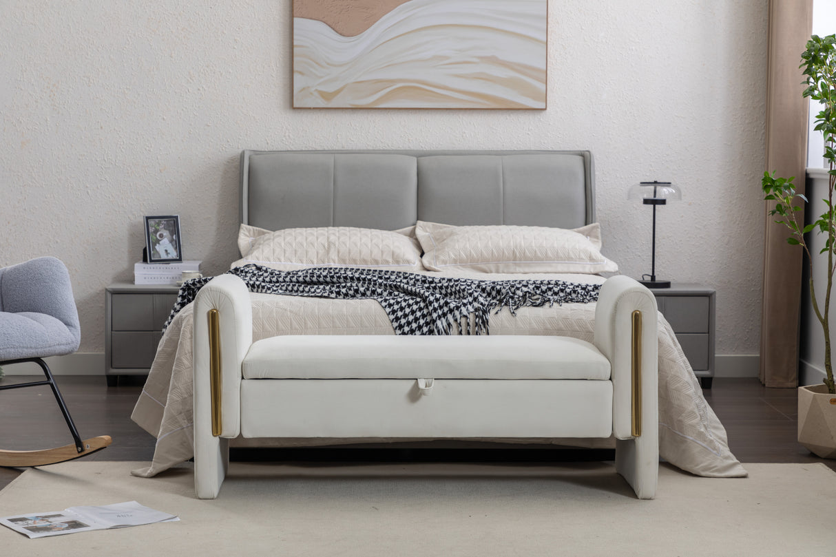 Velvet Fabric Storage Bench Bedroom Bench With Gold Metal Trim Strip