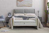 Velvet Fabric Storage Bench Bedroom Bench With Gold Metal Trim Strip
