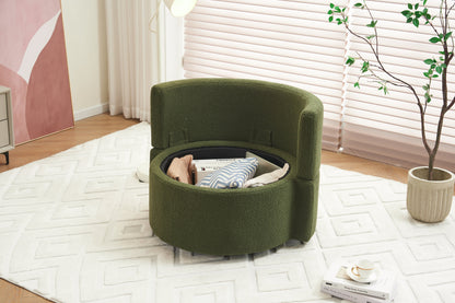 Teddy Fabric Swivel And Storage Chair With Back Cushion Green