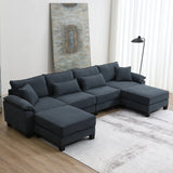 [New]Wide Seat Corduroy Modular Sectional Sofa Bed, Sleeper Couch Set with Armrest Pillow,6 Seat Free Combination Sofa with Ottomans, Oversized Indoor Furniture for Living Room, 2 Colors