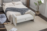 Velvet Fabric Storage Bench Bedroom Bench With Gold Metal Trim Strip