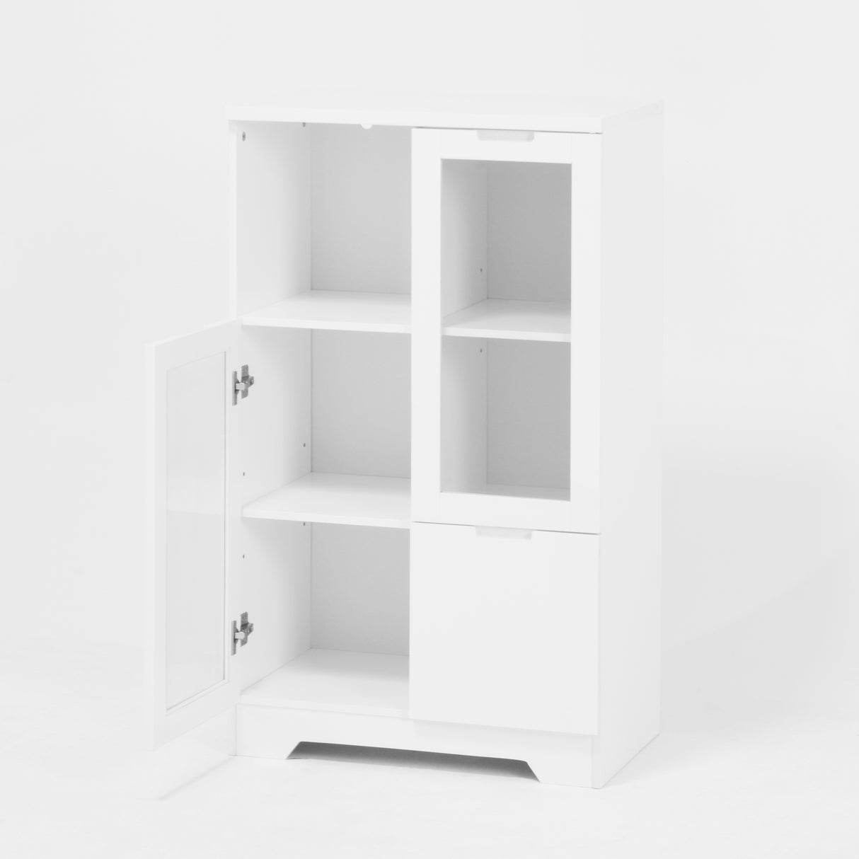 Wooden Floor Cabinet with 2 Glass Doors and 2 Storage Space,White ,Living Room Bathroom Entryway White