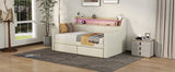 Twin Size Daybed with Storage Drawers, Upholstered Daybed with Charging Station and LED Lights, Beige (Expect arrive date: Jun.,20th.)