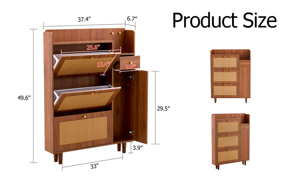 Japanese rattan shoe cabinet, bed top cabinet Brown
