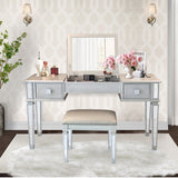 Mirrored Vanities Desk with Drawers, Bedroom Makeup Vanity Table Set with Mirror and Stool, Flip Up Dressing Table for Bedroom/Makeup Room, Working Desk for Women, Girl Furniture Combo