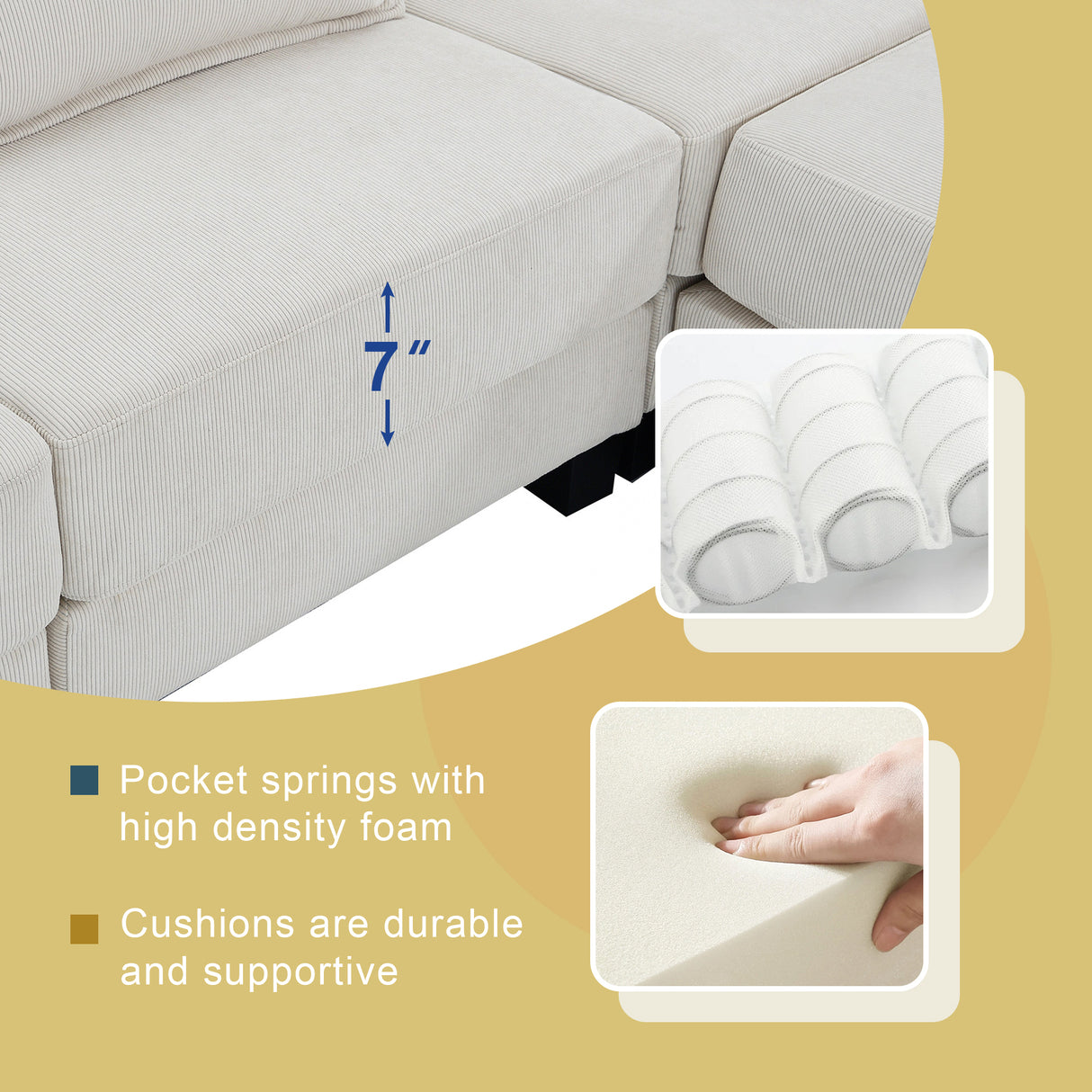 [New]Wide Seat Corduroy Modular Sectional Sofa Bed, Sleeper Couch Set with Armrest Pillow,6 Seat Free Combination Sofa with Ottomans, Oversized Indoor Furniture for Living Room, 2 Colors