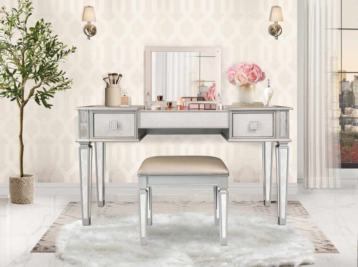 Mirrored Vanities Desk with Drawers, Bedroom Makeup Vanity Table Set with Mirror and Stool, Flip Up Dressing Table for Bedroom/Makeup Room, Working Desk for Women, Girl Furniture Combo