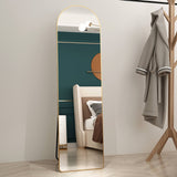 The third generation floor mounted full length rearview mirror. Aluminum alloy metal frame arched wall mirror, bathroom makeup mirror, clothing store, wall mounted. Gold 60 "*16.5"W115158172
