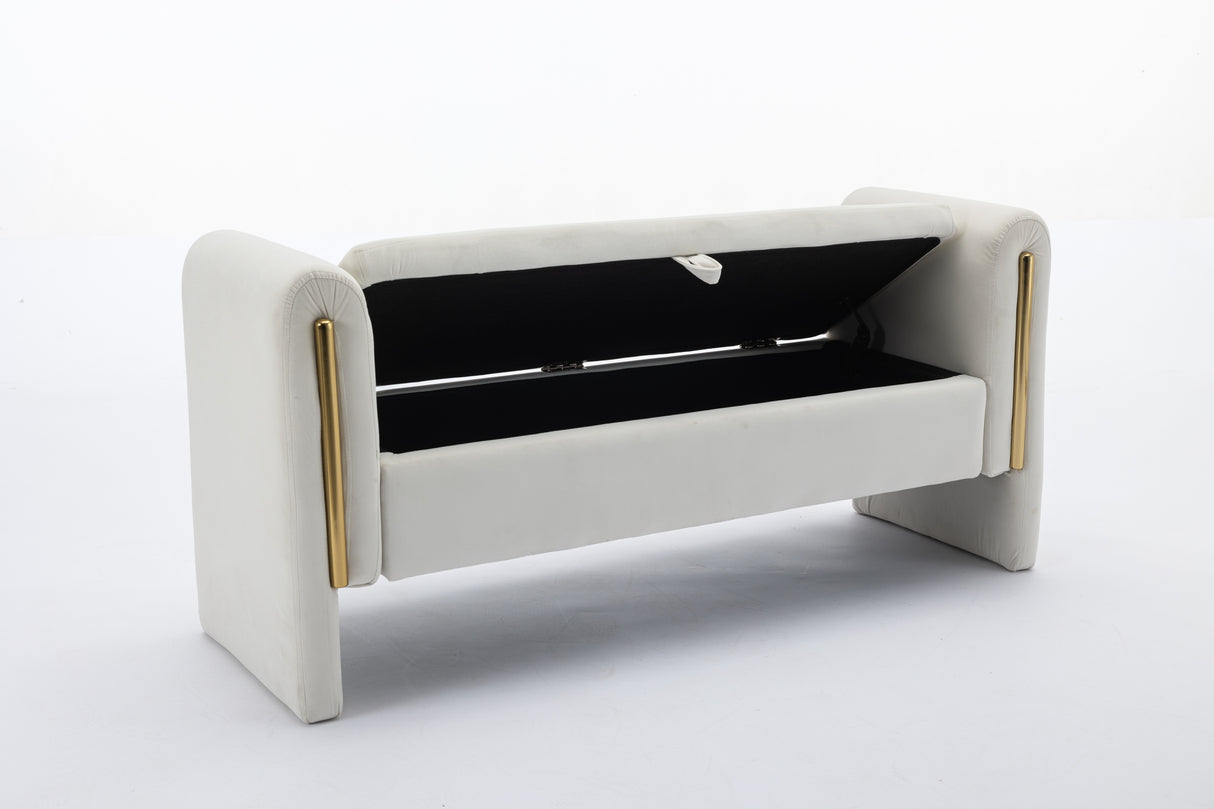 Velvet Fabric Storage Bench Bedroom Bench With Gold Metal Trim Strip