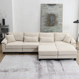 [New]Wide Seat Corduroy Modular Sectional Sofa Bed, Sleeper Couch Set with Armrest Pillow,6 Seat Free Combination Sofa with Ottomans, Oversized Indoor Furniture for Living Room, 2 Colors