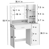 Vanity Desk with Mirror & Light, Large Drawer Three Level Storage Dresser, 3 Lighting Modes Adjustable Brightness, Bedroom Dressing Table (White)