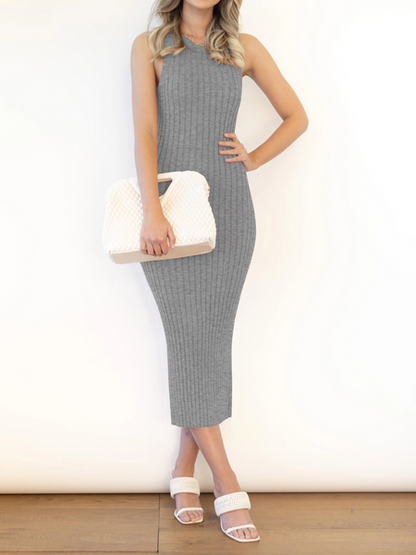 Stretchy Casual Midi Dress With Slit H4QDHW3WHN