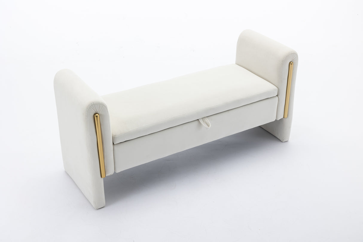 Velvet Fabric Storage Bench Bedroom Bench With Gold Metal Trim Strip